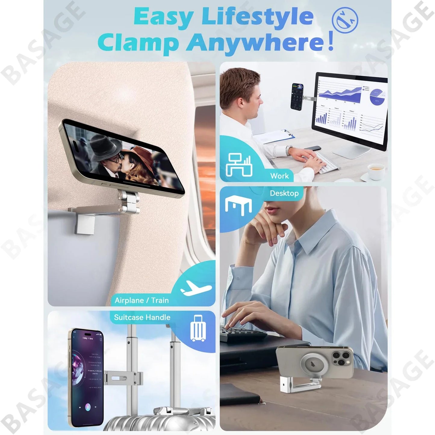 Universal Magnetic Phone Holder - Flexible Rotation, Hands-Free Airplane Mount for iPhone 15 Pro Max Series