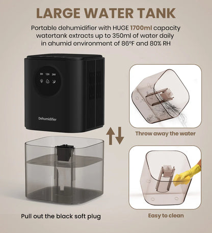 Portable Dehumidifier – 35oz Capacity, Silent Operation, Colorful Lights & Timer Switch for Home & Bedroom