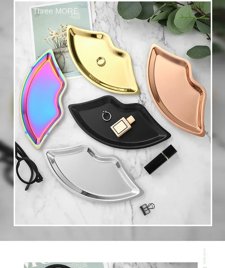 Korean Style Stainless Steel Lip-Shaped Jewelry Tray – Decorative Cosmetic & Jewelry Storage