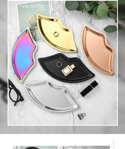 Korean Style Stainless Steel Lip-Shaped Jewelry Tray – Decorative Cosmetic & Jewelry Storage