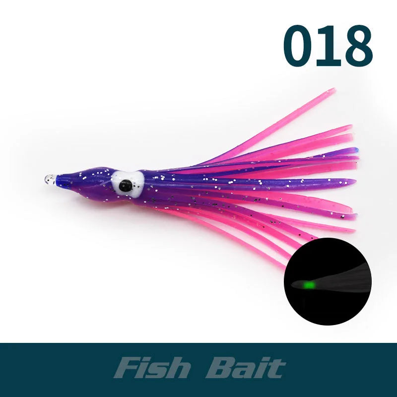 PRO BEROS 5Pcs Luminous Octopus Fishing Lures - Silicone Squid Skirts Glow Bait for Tuna Trolling & Sea Jigging