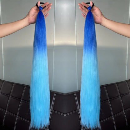2Pcs Purple Synthetic Ponytail Extensions – Long Straight Hair Accessories with Rubber Bands for Women & Halloween