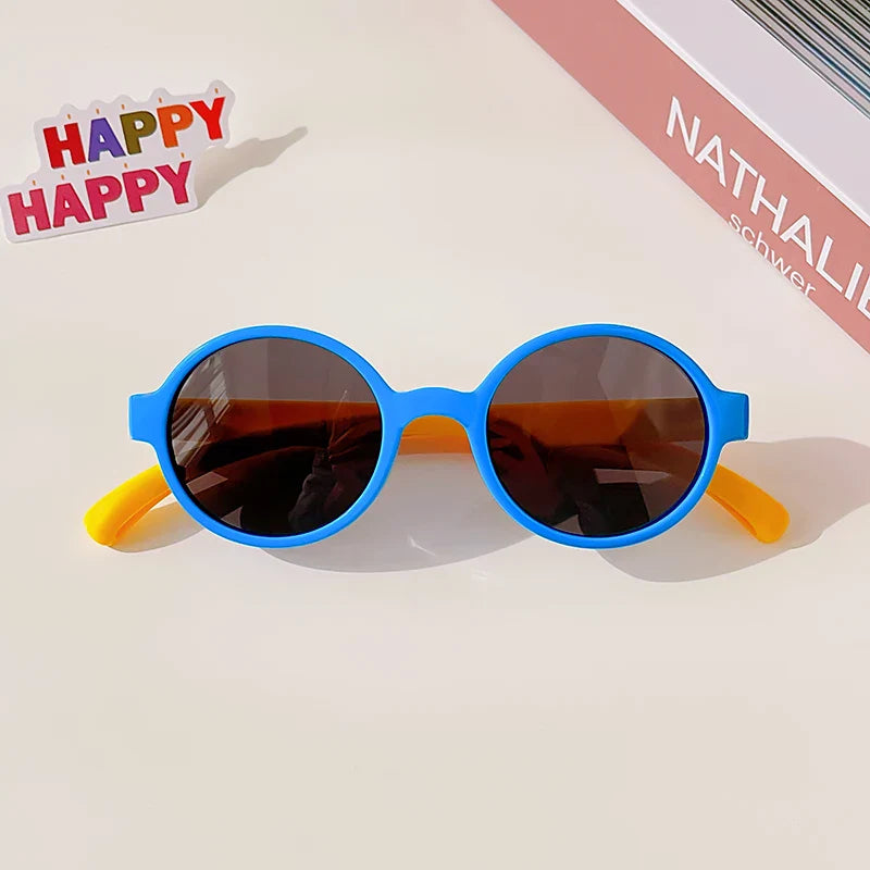 2023 Kids Checker Panel Round Sunglasses – Cute UV400 Sun Protection for Baby Girls & Children Outdoor Wear