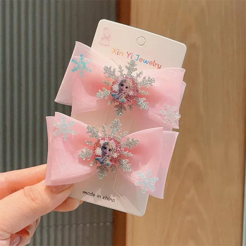 2Pcs Toddler Girl Elsa Hair Clips – Princess Bow Hair Clips for Baby Girls, Party Gift