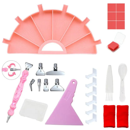 6-Grid Diamond Painting Tray Kit – Large Capacity Drill Plate, Beading Plate, and Cross Stitch Tools with Diamond Painting Pen