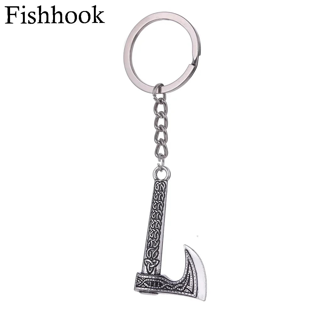 SKYRIM Viking Keychain – Punk Gothic Axe Talisman, Slavic Irish Knot Pagan Amulet Pendant, Men's Jewelry Gift