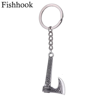 SKYRIM Viking Keychain – Punk Gothic Axe Talisman, Slavic Irish Knot Pagan Amulet Pendant, Men's Jewelry Gift
