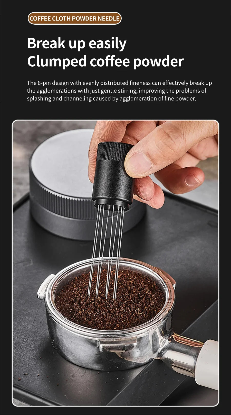 WDT Espresso Coffee Stirrer Tool with 8 Needles & Magnetic Stand – Barista Coffee Distribution Tool