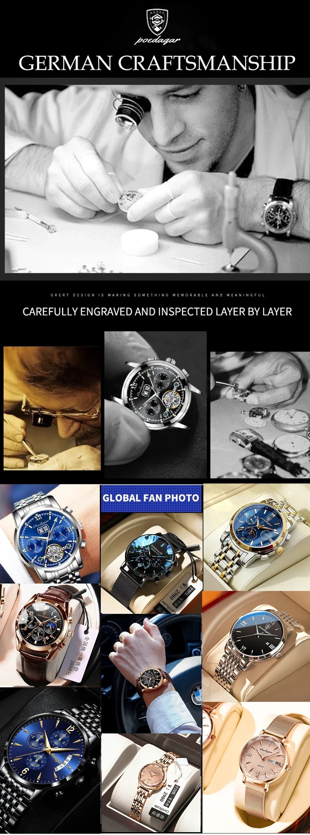 POEDAGAR Luxury Men's Sports Watch — Waterproof Luminous Quartz Wristwatch with Square Dial & Date