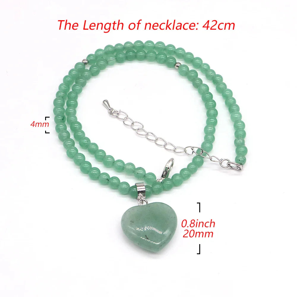 Heart-Shaped Gemstone Bead Chain Necklace - Lapis Lazuli and Amethyst Healing Crystal Pendant for Women and Girls