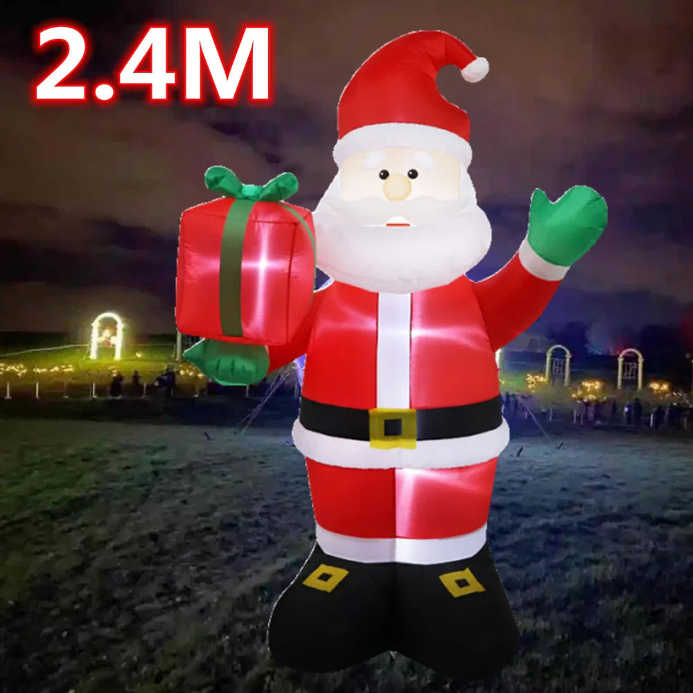 2.4M Inflatable Christmas Santa Claus – Waving with Gift Pack, Built-in LED Lights for Indoor & Outdoor Holiday Garden Party Decor