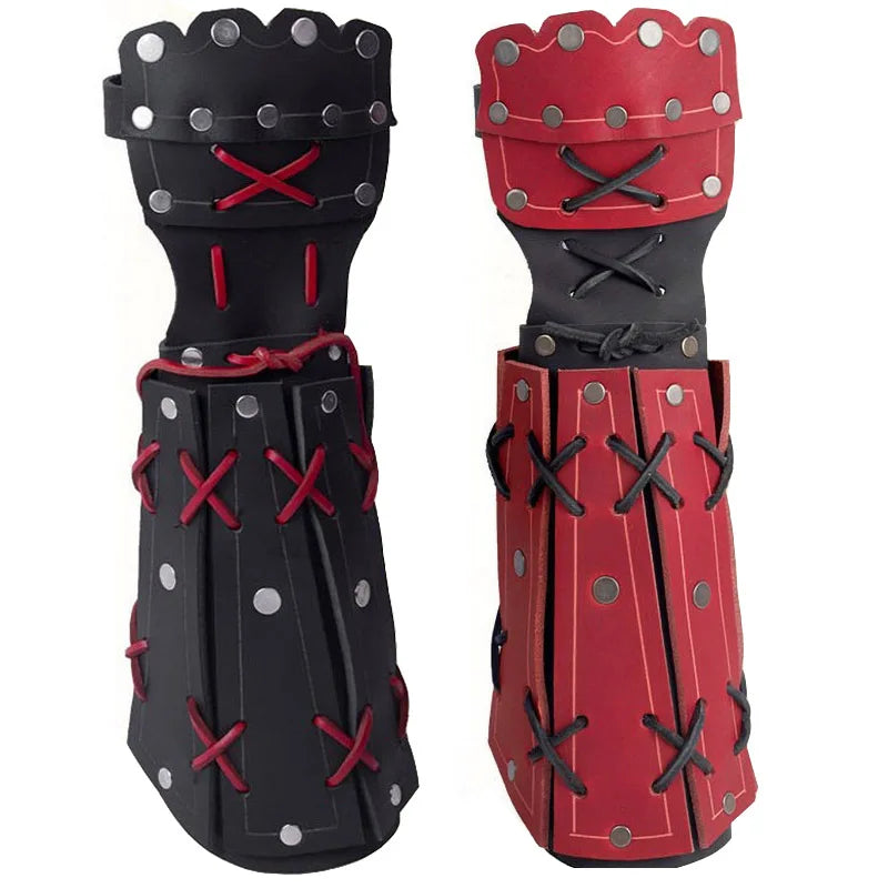 Medieval Ninja Samurai PU Leather Arm Bracer – Long Glove Viking Knight Cosplay Steampunk Gauntlet Wristband