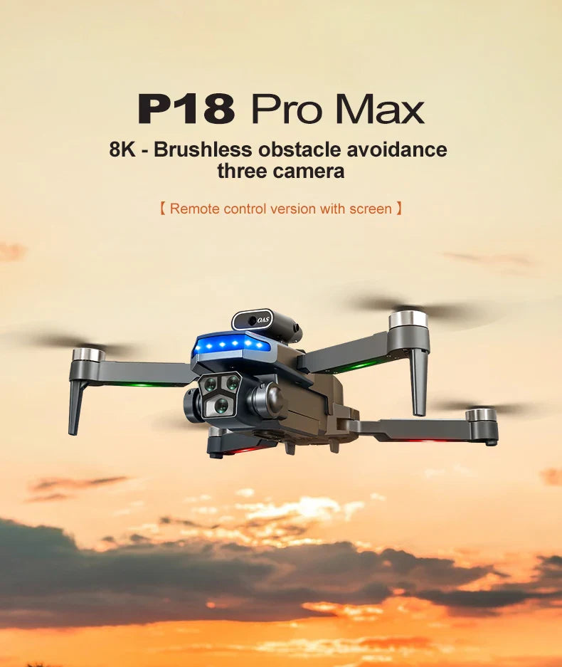 P18 RC Drone with Dual 8K Cameras – Obstacle Avoidance Professional Quadcopter with Electronic Control, Kids Gift Toy