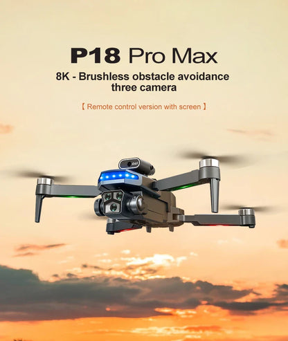P18 RC Drone with Dual 8K Cameras – Obstacle Avoidance Professional Quadcopter with Electronic Control, Kids Gift Toy