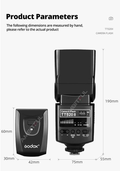 Godox TT520II Camera Flash – Built-in 433MHz Wireless Speedlite for Canon, Nikon, Pentax, Olympus DSLR Cameras
