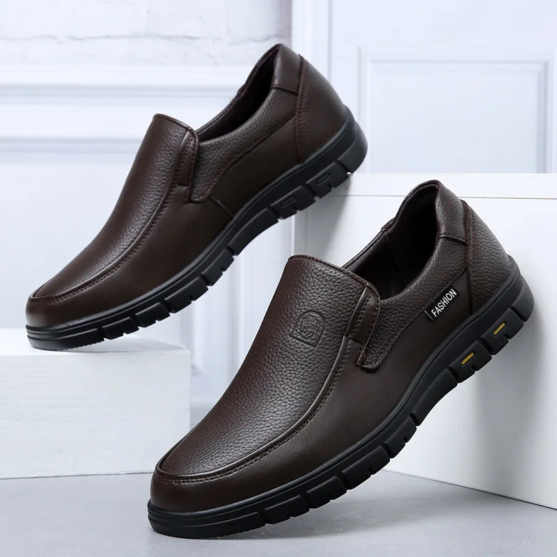 Genuine Leather Handmade Men's Shoes – Casual Loafers, Breathable Slip-On Walking Sneakers for Outdoor Wear