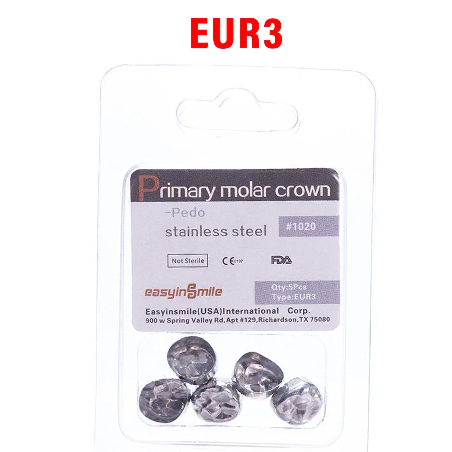 5PCS EASYINSMILE Kids Stainless Steel Dental Crowns – Primary Molar Teeth Refill D2-D7