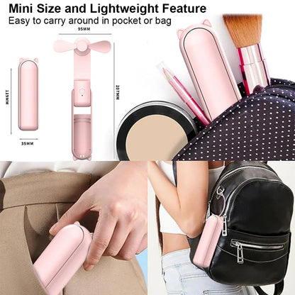 Portable Mini Handheld Fan | 2000mAh USB Rechargeable Foldable Fan with 3 Speeds & Power Bank for Travel