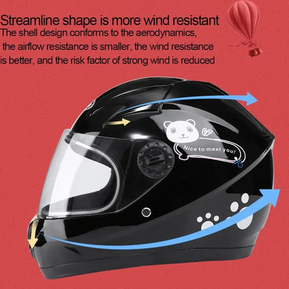 New Cute Children’s Full Face Helmet – Safety Bike & Motorcycle Helmet for Kids, Adjustable for Outdoor Sports, Four Seasons Protection