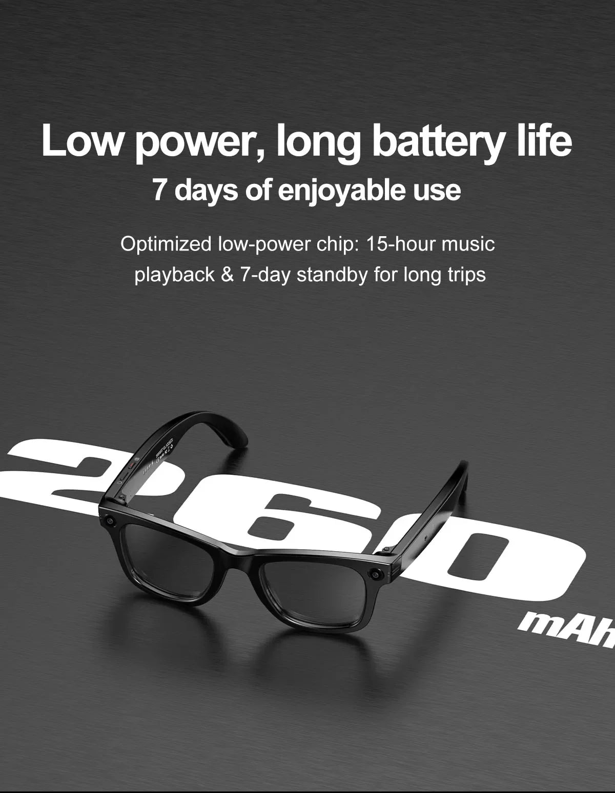 Smart AI Glasses — Video Recording, Photo Recognition, Translation, Bluetooth with 260mAh Battery, IP65 Waterproof