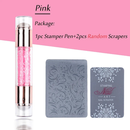 Transparent Nail Art Stamper Kit - French Manicure Stamping Plate, Scraper & Polish Tools
