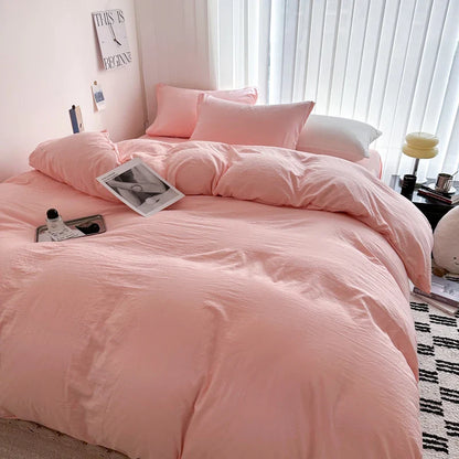 Solid Cotton Bedding Set - Sheet, Duvet Cover & Pillowcase, Single/Double/Twin/King/Queen Size