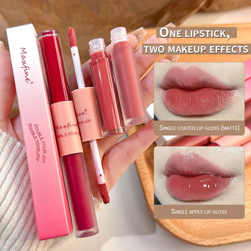 Double-End Lip Glaze – Glossy Mirror & Matte Velvet, Long-Lasting Color & Moisture, Anti-Stain Lip Gloss Cosmetic