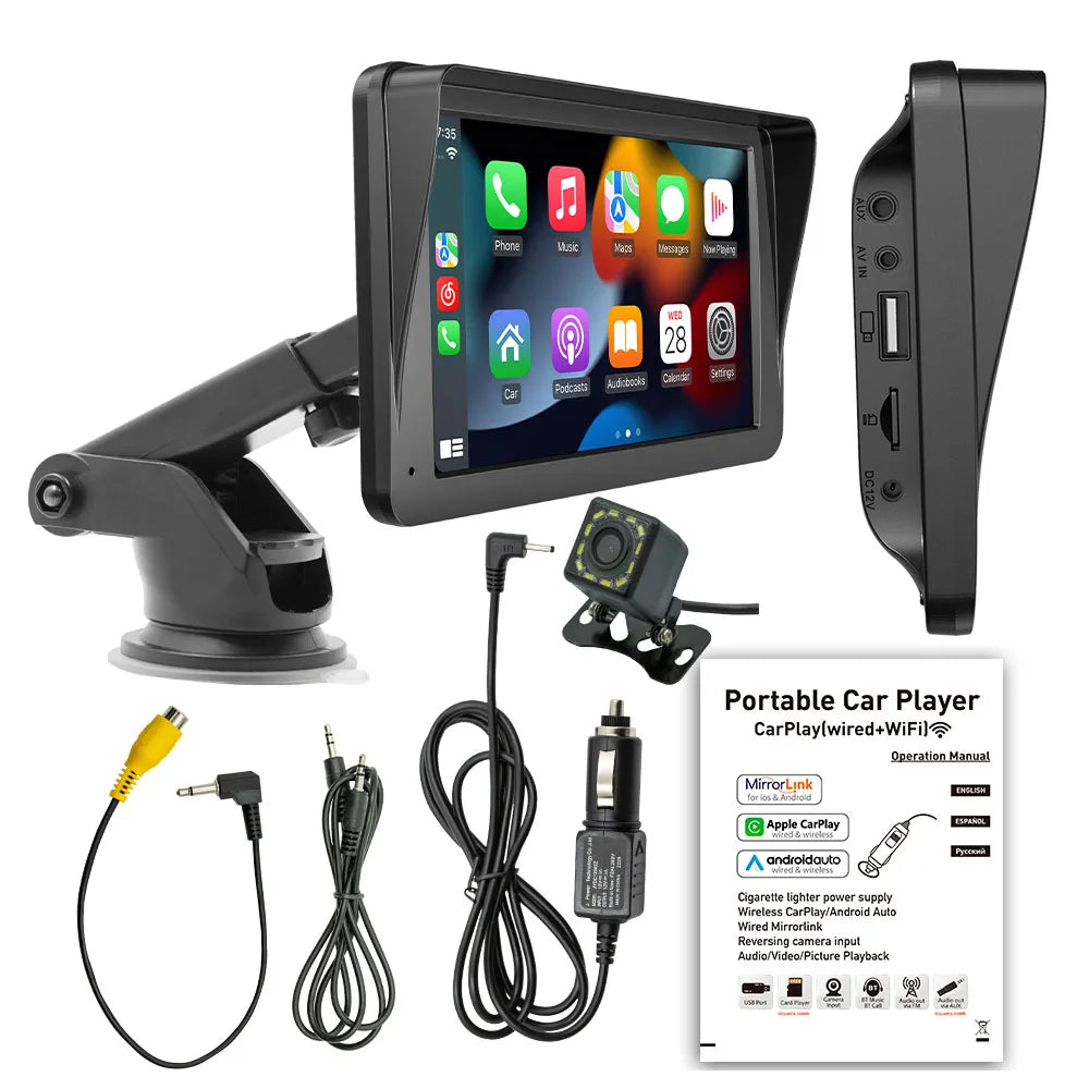 BQCC 7-inch Car Radio Multimedia Player – Wireless CarPlay & Android Auto, Touch Screen with Sun Visor (5300)