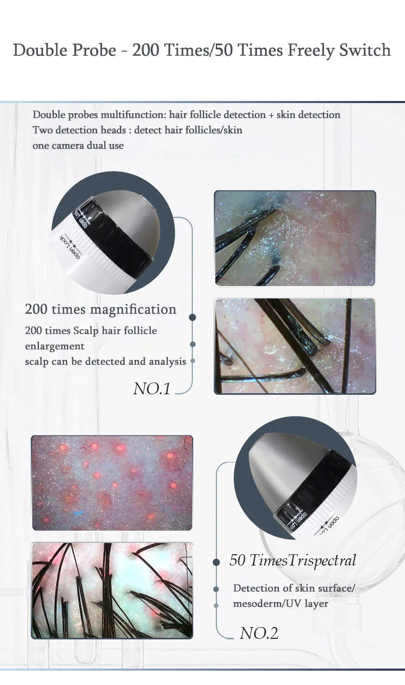 New WiFi HD 5G Scalp & Skin Hair Follicle Detector - Professional 50X/200X Rechargeable UV Skin Analyzer Magnifier