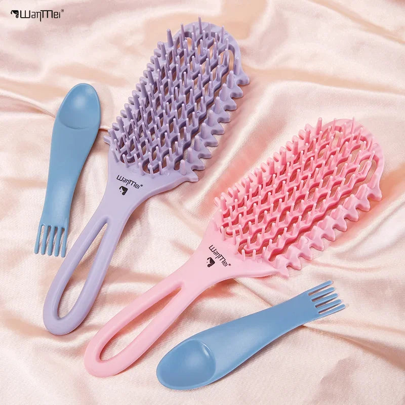 WANMEI Air Cushion Detangler Brush Set – Scalp Massage Comb, Cleaner & 52 Hair Bands, Anti-Frizz Wet/Dry Styling Tool
