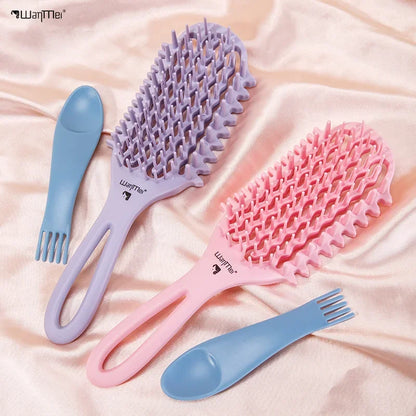 WANMEI Air Cushion Detangler Brush Set – Scalp Massage Comb, Cleaner & 52 Hair Bands, Anti-Frizz Wet/Dry Styling Tool