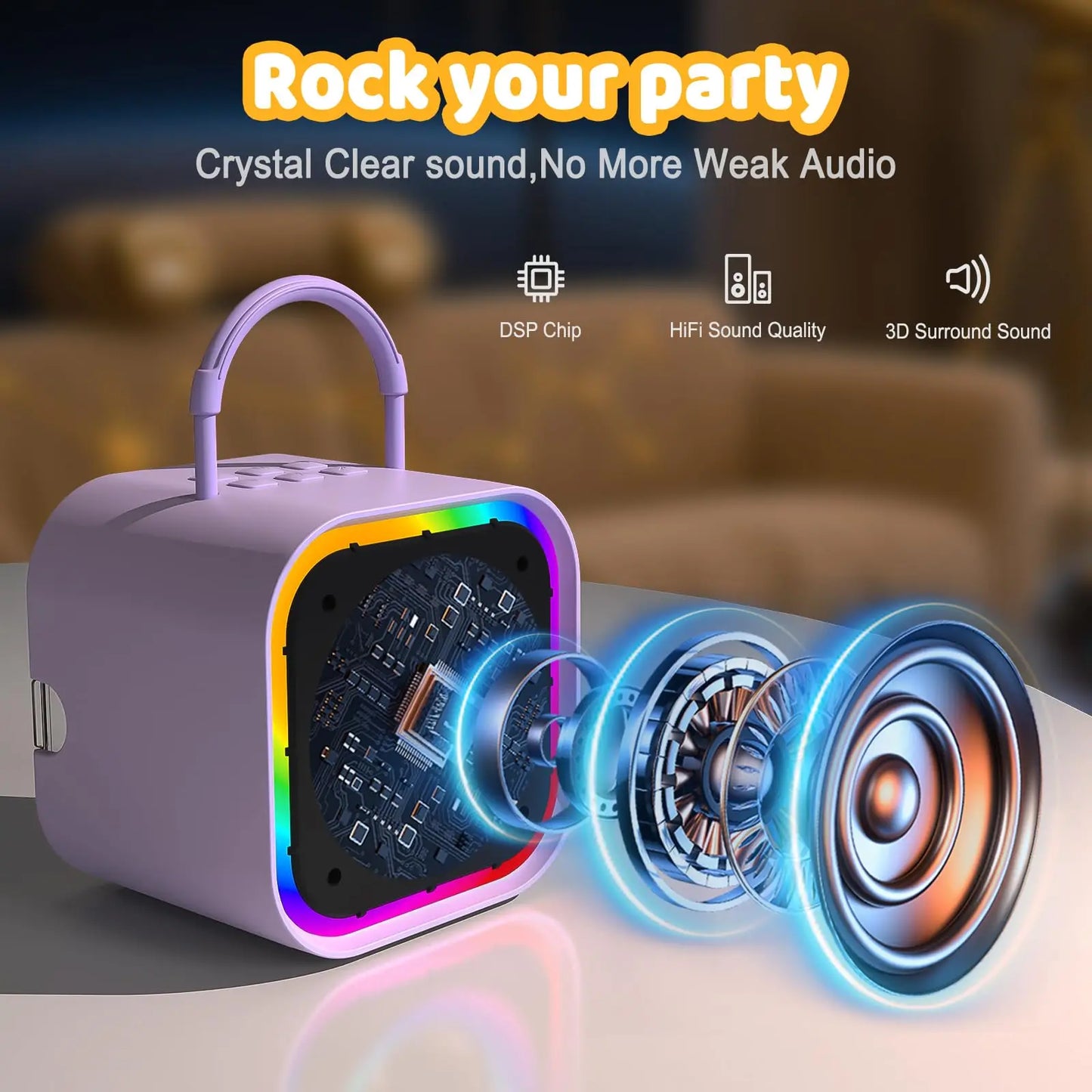 Haomuren Mini Karaoke Machine for Kids – Portable Bluetooth Speaker with 2 Mics, All-in-One Home Party Toy & Gift for Girls