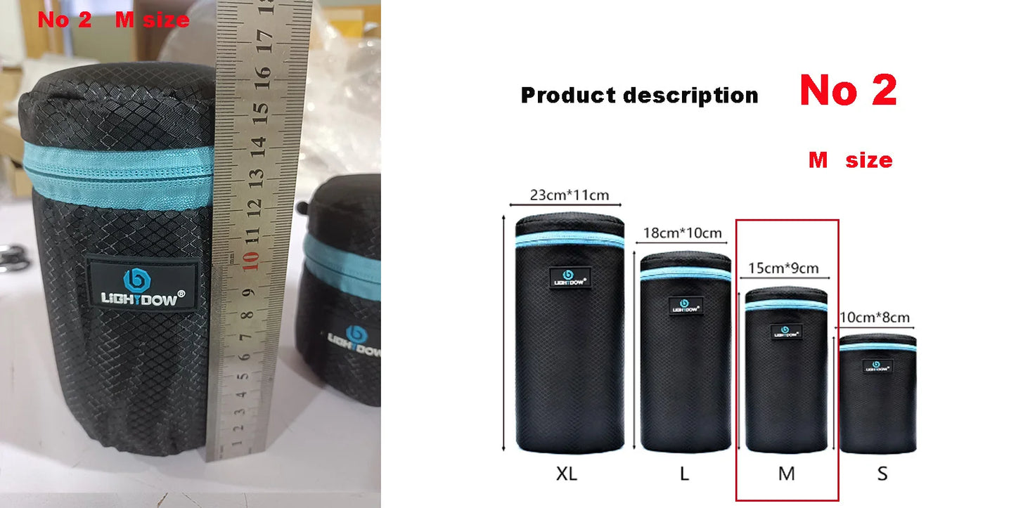 Lightdow 4-Size DSLR Lens Bag Set — Soft Protective Pouches S/M/L/XL for Camera Lenses