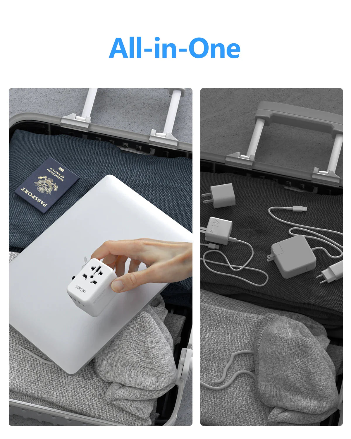 LENCENT Universal Travel Adapter with 3 USB Ports & Type-C PD Charging - EU/UK/USA/AUS Plug, All-in-One Travel Charger