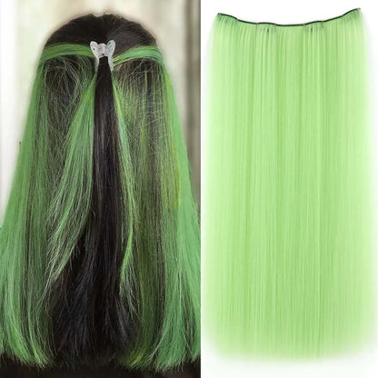 22-Inch Colorful Straight Clip-In Hair Extensions - Long Heat-Resistant Synthetic Hairpiece for Women