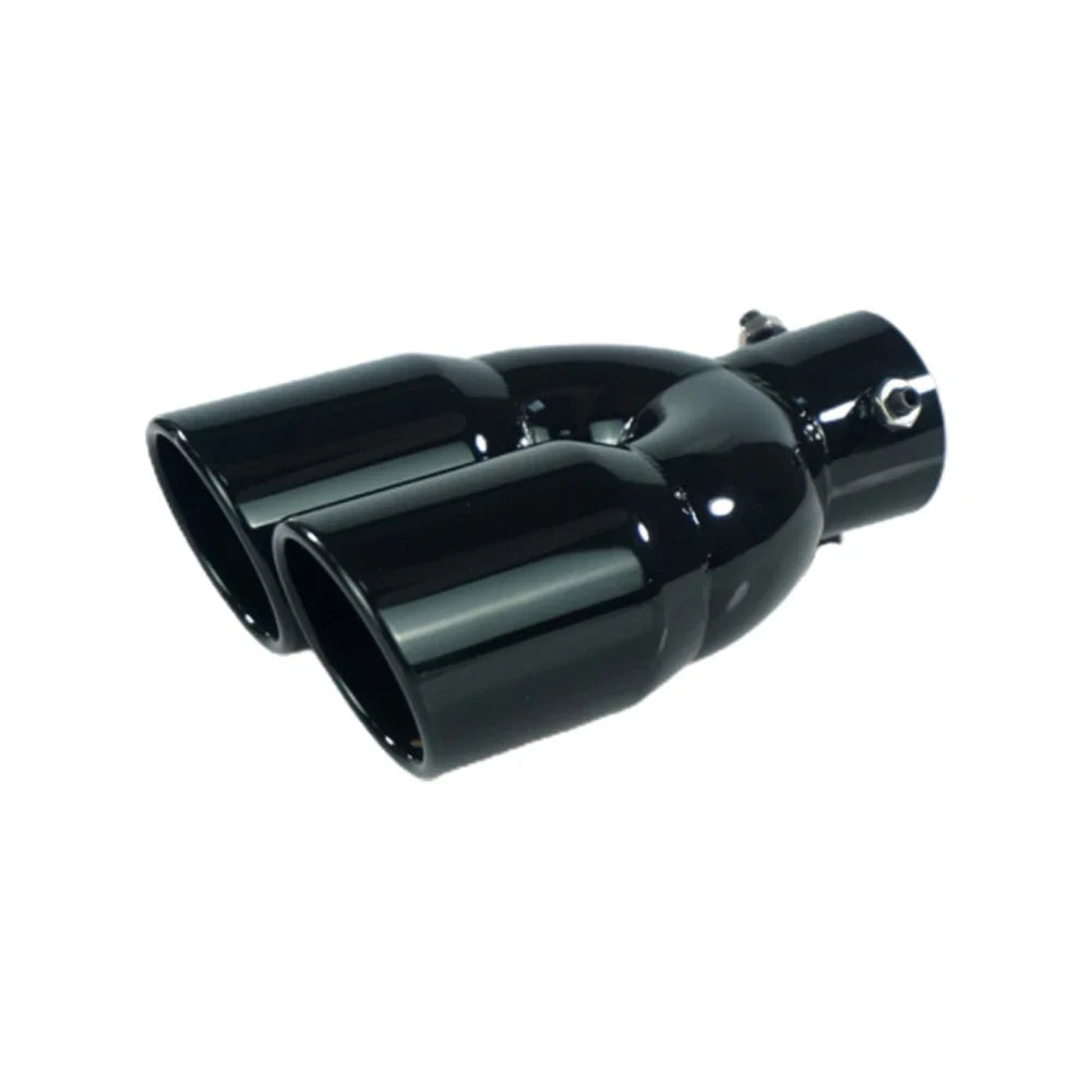 Universal 63mm Double-Barrel Car Exhaust Tip — Black Titanium Stainless Steel Tail Pipe Muffler Outlet, Auto Accessories