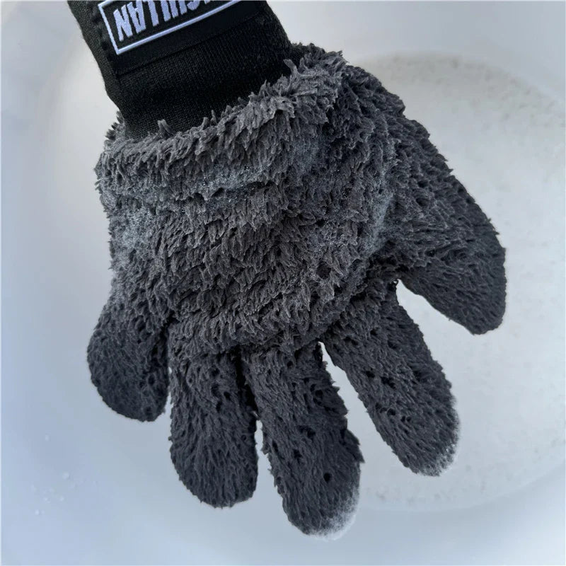 Lucullan Double-Sided Microfiber 5-Finger Mitt – Super Soft, Scratch-Free, Flexible Cleaning Glove