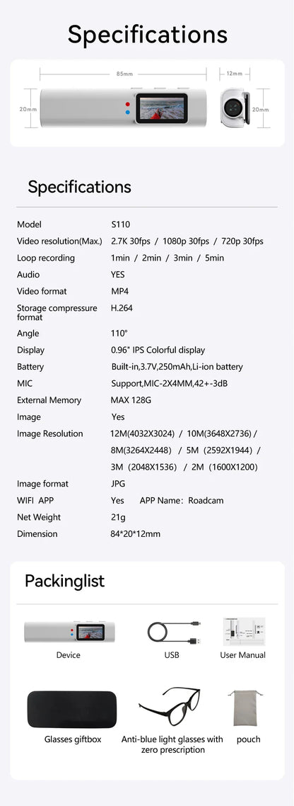 Xiaomi Mini FPV Smart Glasses — HD 4K WiFi Micro-Camera for Video & Audio Recording with APP Control