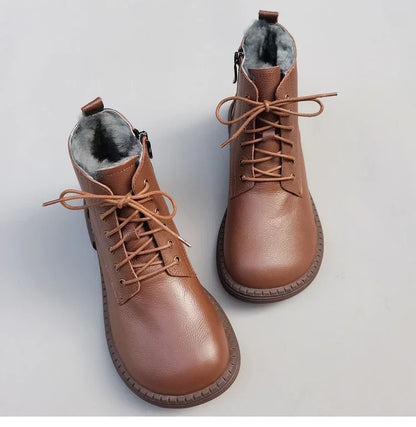Careaymade 100% Genuine Leather Wide Casual Women’s Short Boots – Big Size, Handmade Men’s Wool Boots