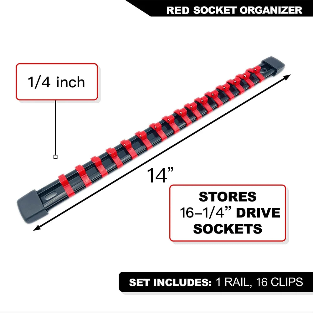 Socket Organizer Set - 1/4 3/8 1/2 Inch Socket Holder Trays for Tool Box Drawers & Storage Rails