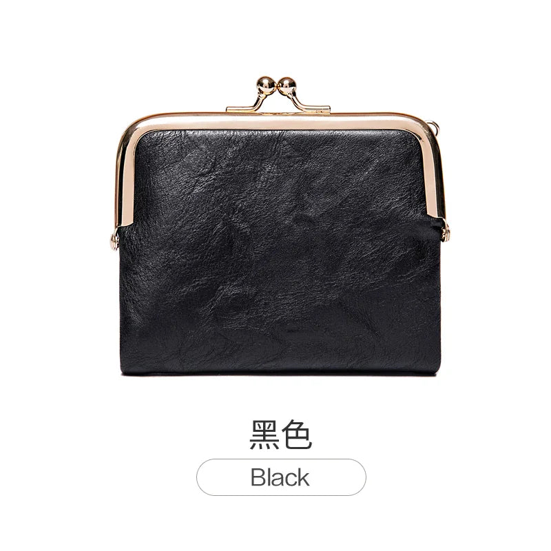 MIYIN Women’s Small Wallet – RFID Compact Bifold Leather Coin Purse with Zipper & Kiss Lock, Vintage Design