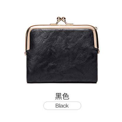 MIYIN Women’s Small Wallet – RFID Compact Bifold Leather Coin Purse with Zipper & Kiss Lock, Vintage Design