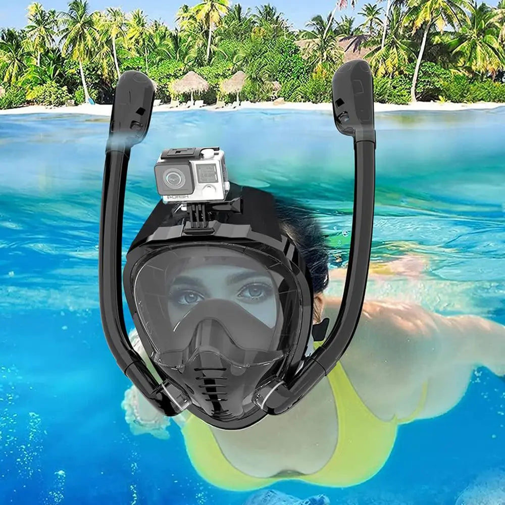 180° Panoramic View Full Face Snorkel Mask with Dry Top Silicone Seal - Diving and Swimming Goggles Set with 2 Snorkels, Anti-Fog and Anti-Leak Design