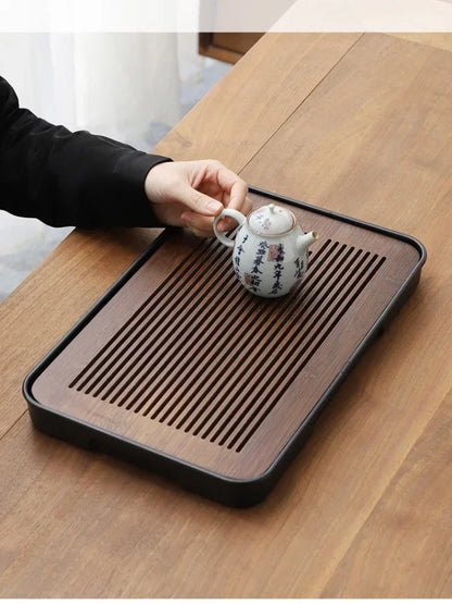Portable Bamboo Tea Tray – Kung Fu Tea Set Grid Tray with Drainage for Dry & Wet Use