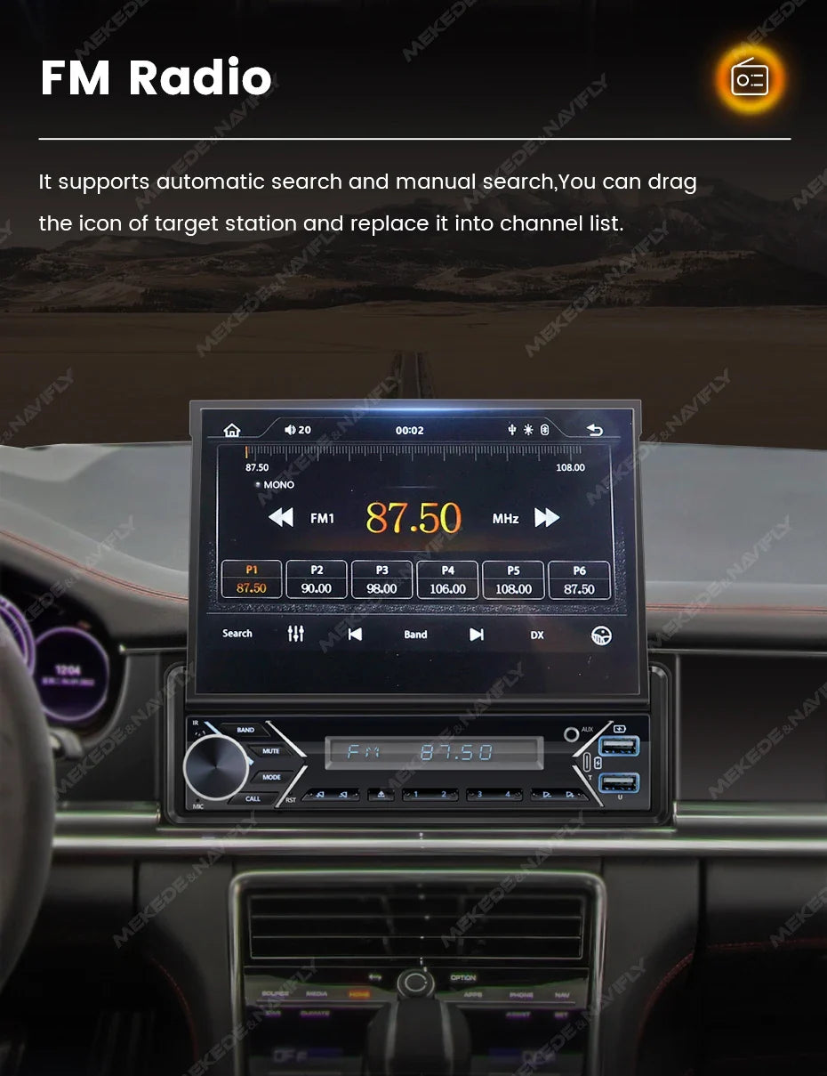 Carplay Android Auto 1 Din MP5 Player - 7 Inch Retractable Touch Screen, FM Radio, Mirror Link, Manual & Automatic Car Player