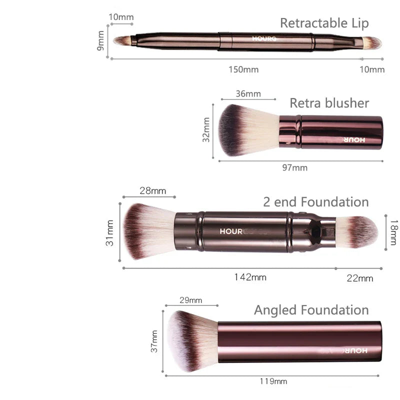 HG Pro Retractable Foundation Makeup Brush – Powder, Contour, Blusher & Highlight with Metal Handle