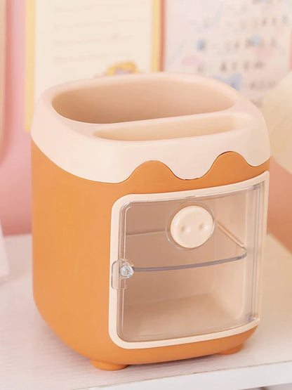 Cartoon Cute Desktop Storage Box – Large Capacity Pencil Holder & Multi-Functional Organizer for Student Stationery & Makeup Brushes