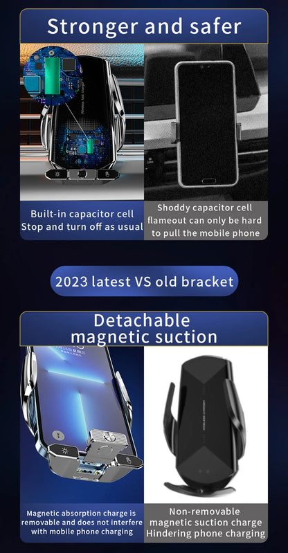Car Magnetic Cell Phone Holder & Wireless Charger - 360° Rotatable Mount for iPhone 14, Xiaomi, GPS Support