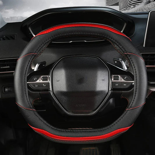 Peugeot 3008/4008/5008 Carbon Fiber & PU Leather Steering Wheel Cover — Car Interior Accessory