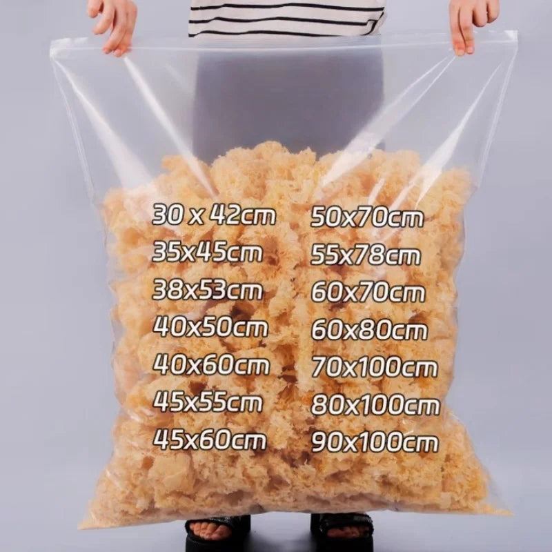 StoBag 10PCS Large Transparent Zipper Bags — Thick Waterproof Storage Pouches for Clothes & Food Packaging